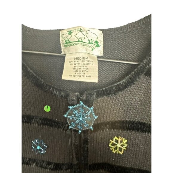 Quacker Factory Snowman Cardigan‎ Zip ugly Sweater Beaded Sequins Womens Sz M - Picture 3 of 6